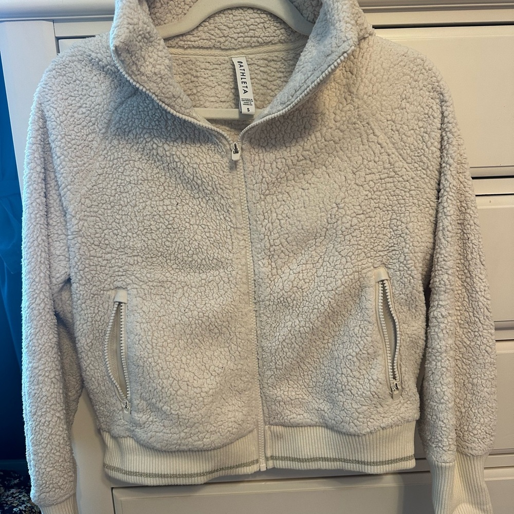 Athleta Cream Sherpa Zip-Up Jacket